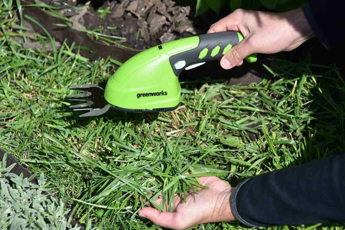 аккумуляторные ножницы-кусторез Greenworks 3,6 В и состриженная трава аккумуляторные ножницы-кусторез Greenworks 3,6 В